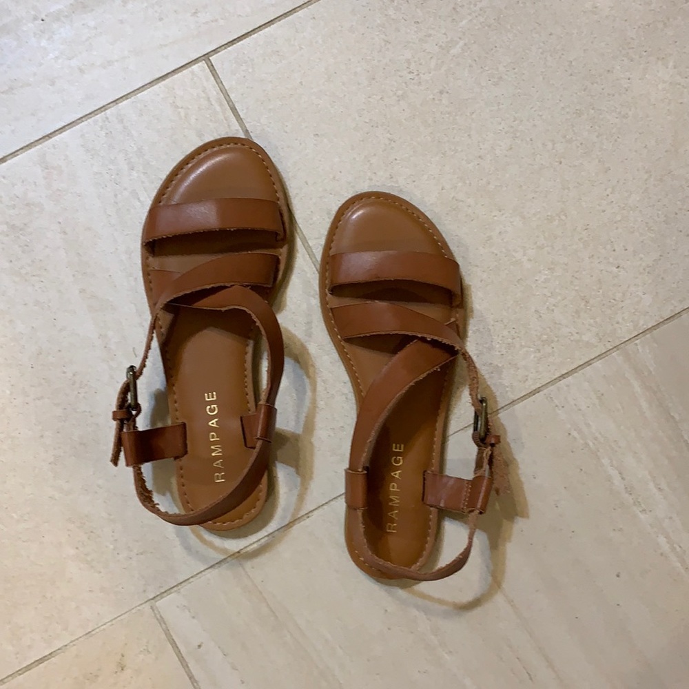 Brown Flat Strappy Sandals by Rampage, Size 7.5